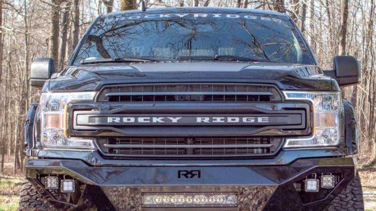 Exterior Rocky Ridge truck front grill in the woods
