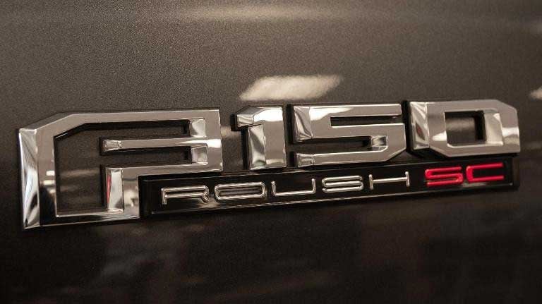F-150 Roush SC chrome logo exterior on dark gray painted truck